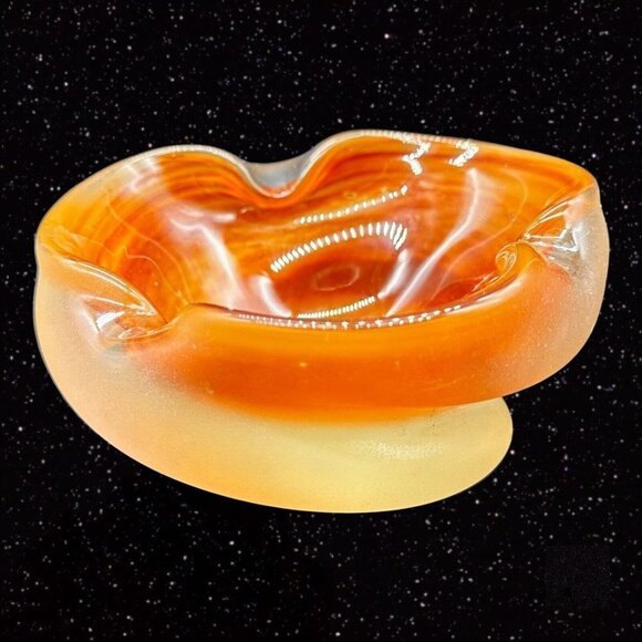 Vintage Czech Bohemian Glass Ashtray 1950s Hand Made Orange Bowl 5”W 2”T - Picture 3 of 16